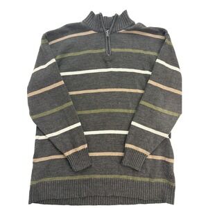 BTL Striped 1/4 Zip Pullover Sweater Gray Green Tan Mock Neck Men's Plus Size 4X